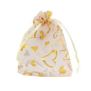 Organza sieradenzakje 9x12cm heart Peach-gold