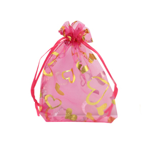 Organza sieradenzakje 7x9cm heart Pink-gold