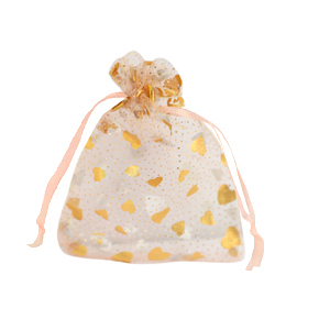 Organza sieradenzakje 7x9cm heart Peach-gold