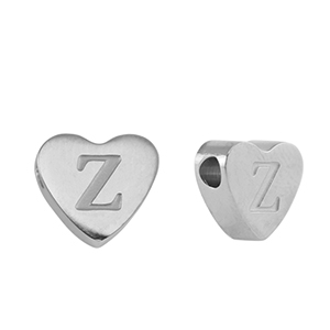 Kralen van stainless steel Roestvrij staal (RVS) hart letter Z Silver