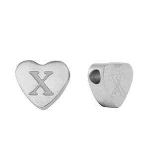 Kralen van stainless steel Roestvrij staal (RVS) hart letter X Silver