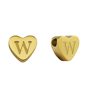 Kralen van stainless steel Roestvrij staal (RVS) hart letter W Gold