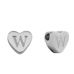 Kralen van stainless steel Roestvrij staal (RVS) hart letter W Silver