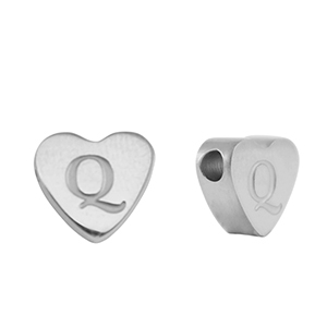 Kralen van stainless steel Roestvrij staal (RVS) hart letter Q Silver
