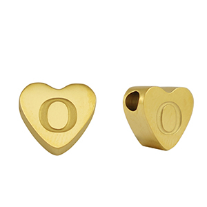 Kralen van stainless steel Roestvrij staal (RVS) hart letter O Gold