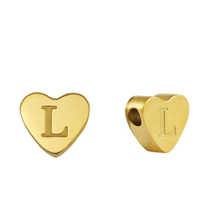 Kralen van stainless steel Roestvrij staal (RVS) hart letter L Gold