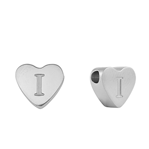 Kralen van stainless steel Roestvrij staal (RVS) hart letter I Silver