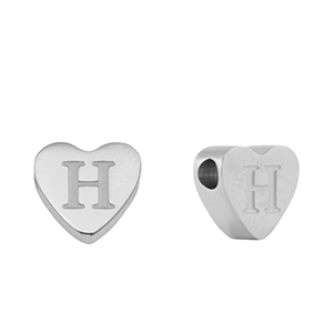 Kralen van stainless steel Roestvrij staal (RVS) hart letter H Silver