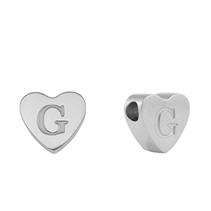 Kralen van stainless steel Roestvrij staal (RVS) hart letter G Silver
