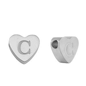 Kralen van stainless steel Roestvrij staal (RVS) hart letter C Silver