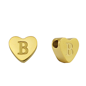 Kralen van stainless steel Roestvrij staal (RVS) hart letter B Gold