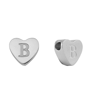 Kralen van stainless steel Roestvrij staal (RVS) hart letter B Silver