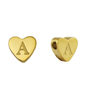 Kralen van stainless steel Roestvrij staal (RVS) hart letter A Gold