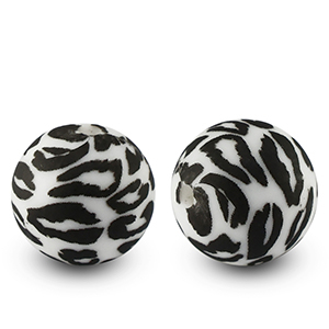 Siliconen kralen 15mm rond leopard Black-White