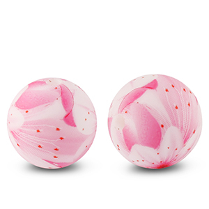 Siliconen kralen 15mm rond flower Pink