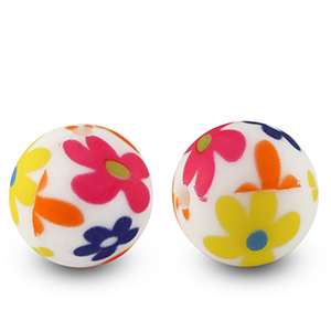 Siliconen kralen 15mm rond flower Multicolor