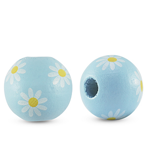 Houten kralen rond 16mm flower Light blue