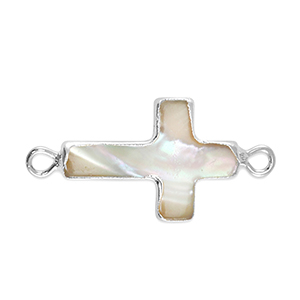 Zoetwater parels tussenstuk cross Silver-taupe
