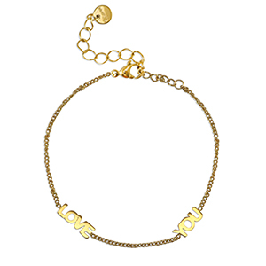Armbanden van Stainless steel Roestvrij staal (RVS) ''LOVE YOU'' Gold