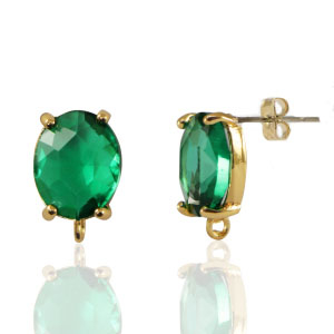 Crystal Glass oorbellen / oorstekers met oogje oval Green-gold