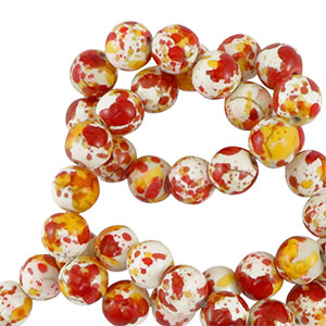 Keramiek kraal 6mm White-orange red