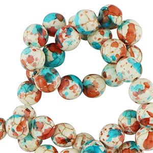Keramiek kraal 6mm White-red blue