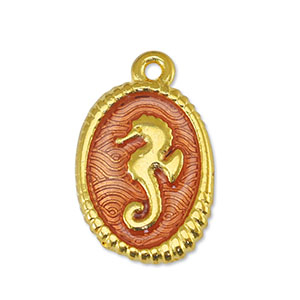 Metaal bedels DQ seahorse Transparant Orange-Goud (nikkelvrij)