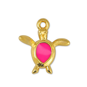 Metaal bedels DQ turtle Fuchsia-Goud (nikkelvrij)