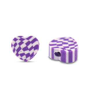 Polymeer kraal heart Purple-White