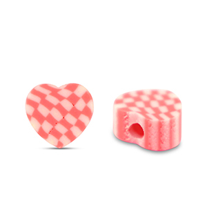 Polymeer kraal heart Pink- White