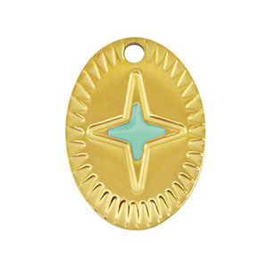 Bedels van Stainless steel Roestvrij staal (RVS) oval star Gold-mint green