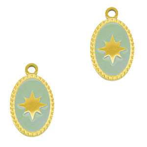 Bedels van Stainless steel Roestvrij staal (RVS) oval sun Gold-mint green