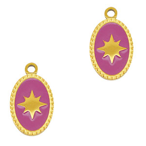 Bedels van Stainless steel Roestvrij staal (RVS) oval sun Gold-purple