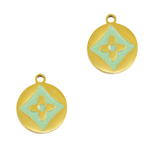 Bedels van Stainless steel Roestvrij staal (RVS) round flower Gold-mint green