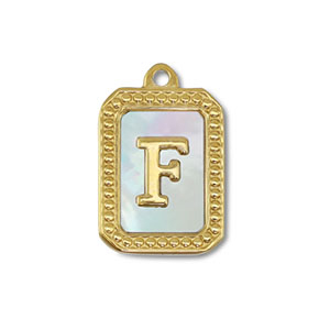 Bedel van Stainless steel Roestvrij staal (RVS) shell letter F Gold-white (natuurlijke kleur)