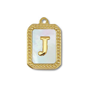 Bedel van Stainless steel Roestvrij staal (RVS) shell letter J Gold-white (natuurlijke kleur)