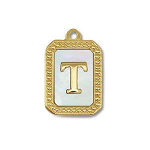 Bedel van Stainless steel Roestvrij staal (RVS) shell letter T Gold-white (natuurlijke kleur)