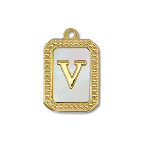 Bedel van Stainless steel Roestvrij staal (RVS) shell letter V Gold-white (natuurlijke kleur)