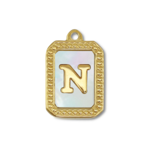 Bedel van Stainless steel Roestvrij staal (RVS) shell letter N Gold-white (natuurlijke kleur)