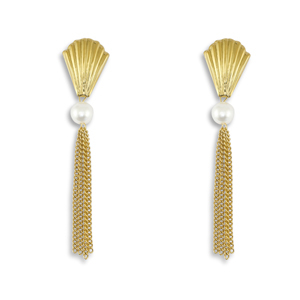 Oorbellen van Stainless steel Roestvrij staal (RVS) oorstekers shell with imitation pearls Gold