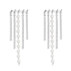 Oorbellen van Stainless steel Roestvrij staal (RVS) oorstekers with imitation pearls Silver