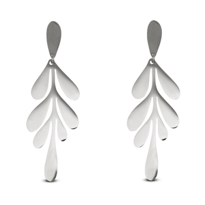 Oorbellen van Stainless steel Roestvrij staal (RVS) oorstekers leaf Silver