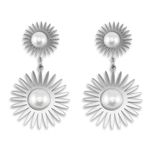 Oorbellen van Stainless steel Roestvrij staal (RVS) oorstekers sun with imitation pearls Silver