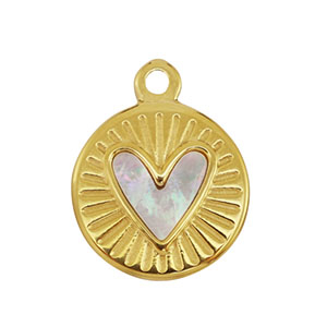 Bedel van Stainless steel Roestvrij staal (RVS) shell round with heart Gold-white (natuurlijke kleur)