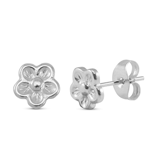 Oorbellen / oorstekers van Stainless steel Roestvrij staal (RVS) flower Silver