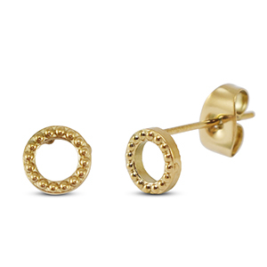 Oorbellen / oorstekers van Stainless steel Roestvrij staal (RVS) round Gold