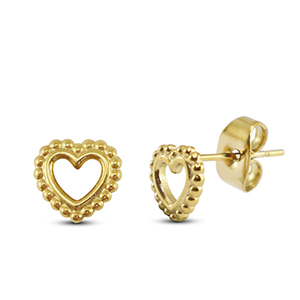 Oorbellen / oorstekers van Stainless steel Roestvrij staal (RVS) heart Gold