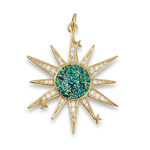 Brass TQ metaal bedels zirkonia star Gold-dark aqua green-blue