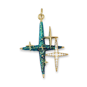 Brass TQ metaal bedels zirkonia star Gold-dark aqua green-blue