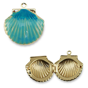 Brass TQ metaal bedels shell Gold-turquoise blue